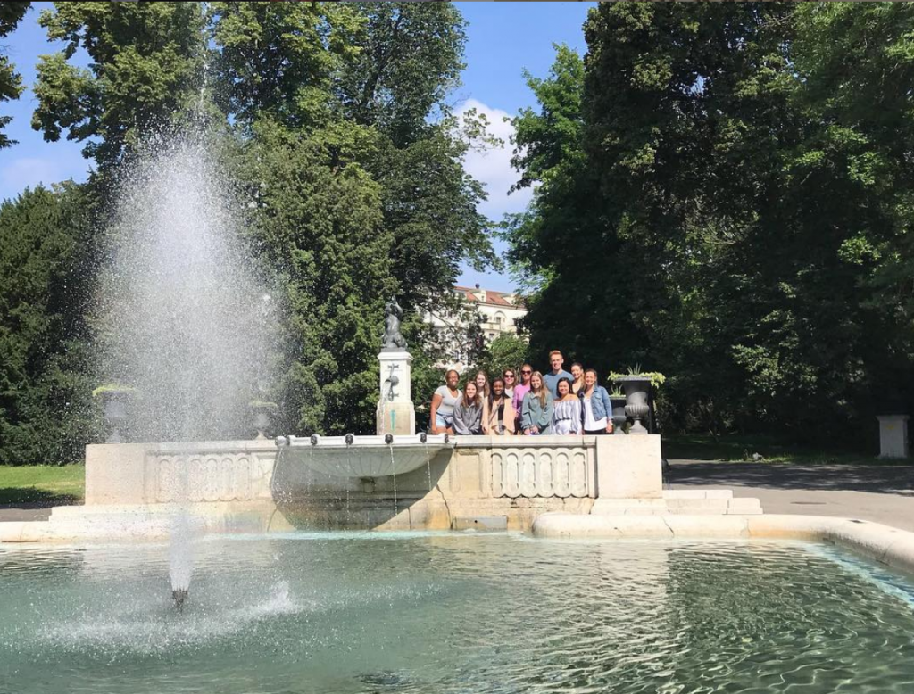 Students in Geneva, Switzerland during summer 2018 study abroad to Switzerland and Italy.