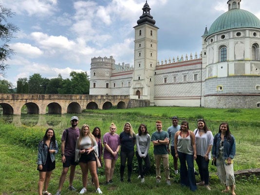 Students pose during study abroad to Poland and Czech Republic Summer 2018.