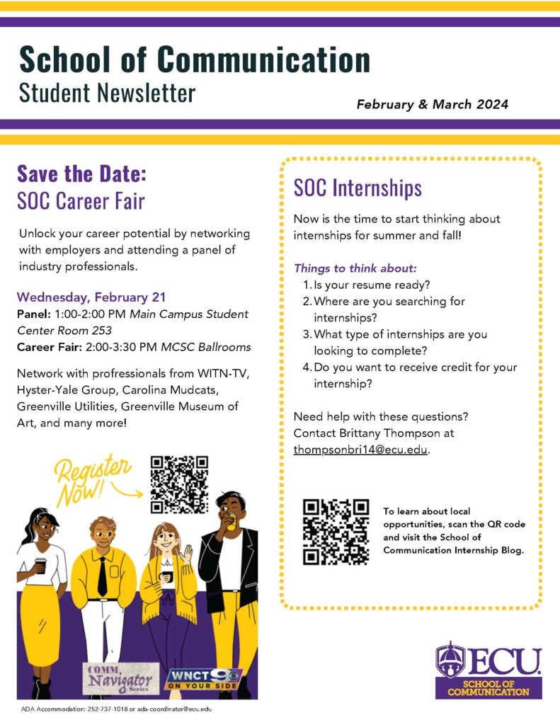 image of School of Communication Newsletter page 1